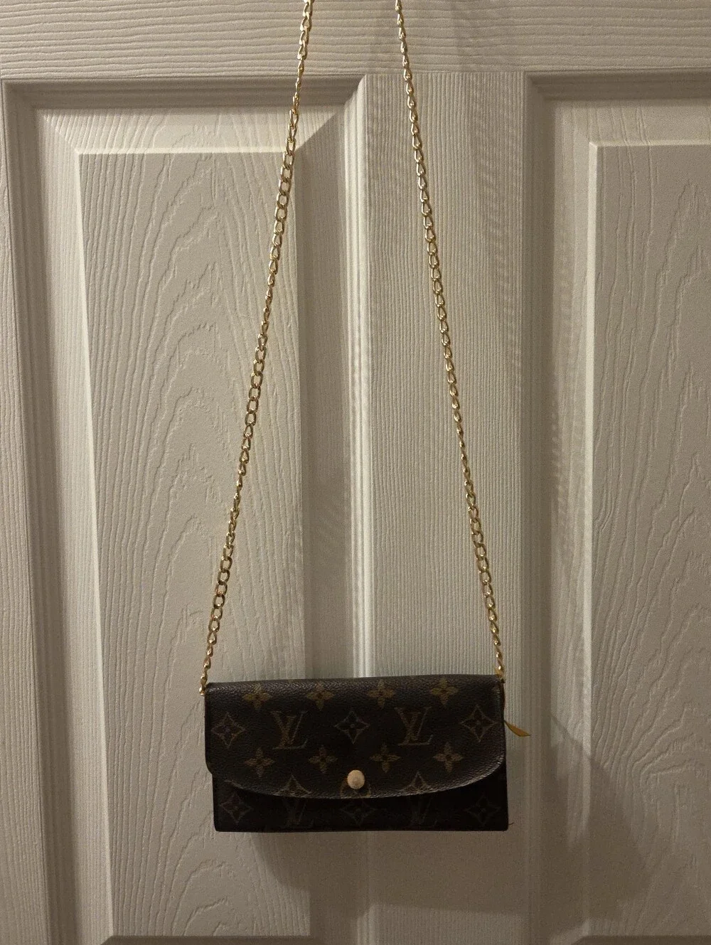 Louis Vuitton Brown Monogram Crossbody Wallet on Chain with Gold Chain